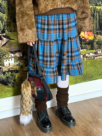 BunnyBunnyGun - Vintage Blue Plaid Elastic Waist Skirt skirt bunnybunnygun