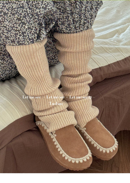 LET ME SEE - Kawaii Wool Knit Leg Warmers Soft Cozy Winter Slouch Socks leg warmmers let me see Khaki