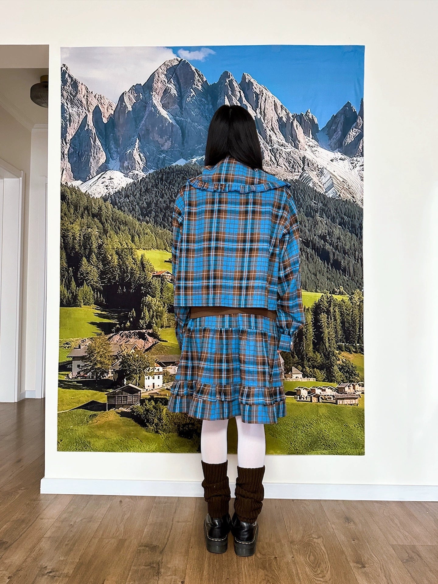 BunnyBunnyGun - Vintage Blue Plaid Ruffle Collar Loose Shirt blouse bunnybunnygun