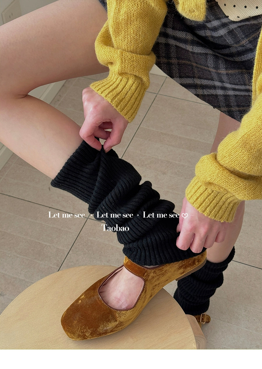 LET ME SEE - Kawaii Wool Knit Leg Warmers Soft Cozy Winter Slouch Socks leg warmmers let me see Black