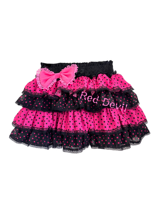 Red Devil - Decora Kei Black & Pink Polka Dot Cake Skirt