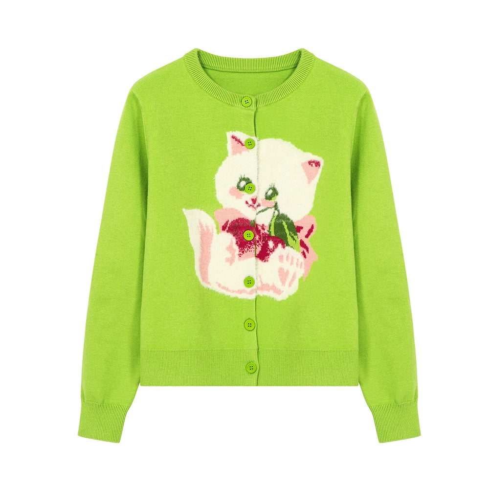 Tntntutu Decora Fashion Green Kitten Cardigan