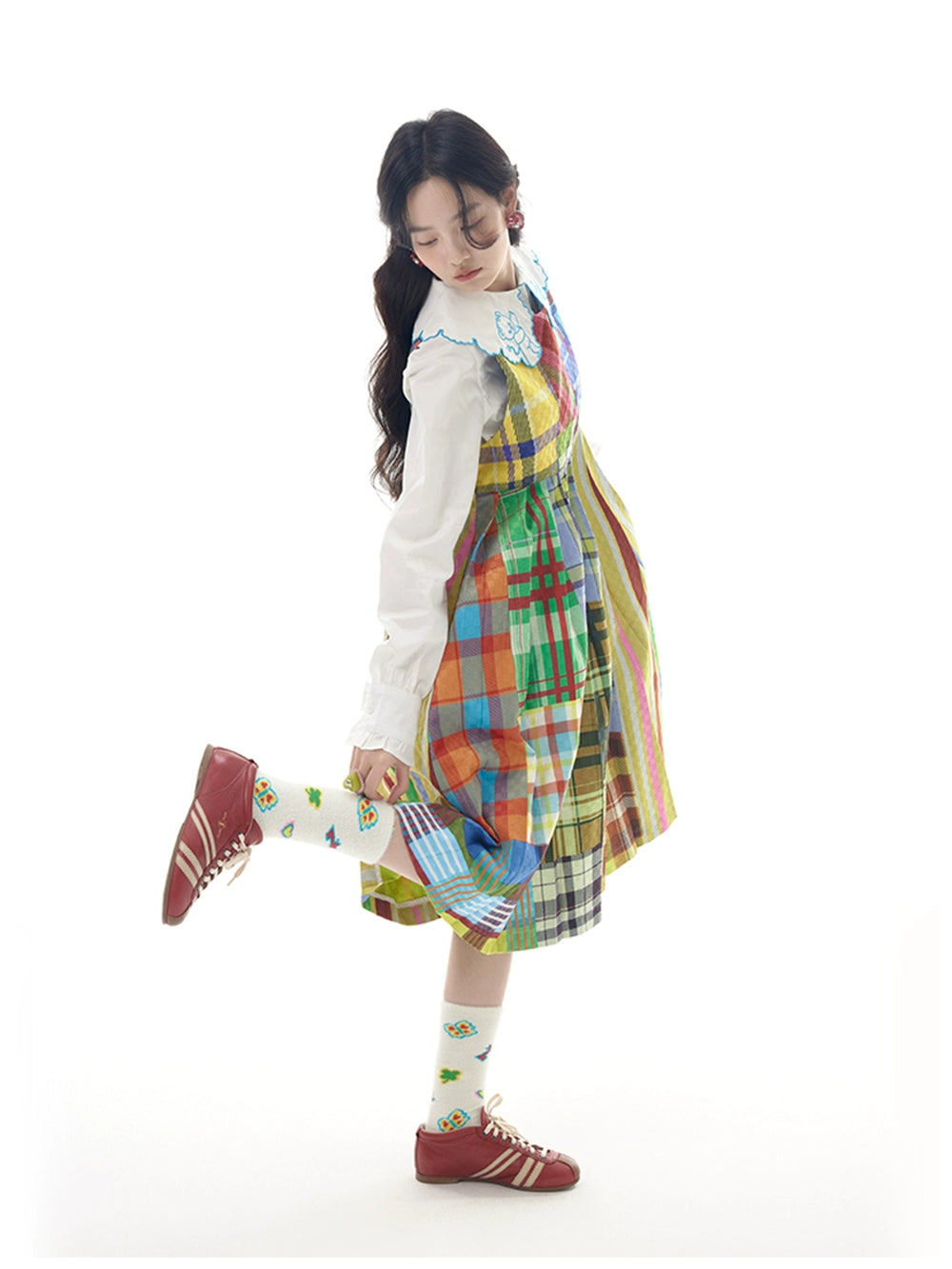 tntntutu Colorful Patchwork Plaid A-line Dress with Pockets