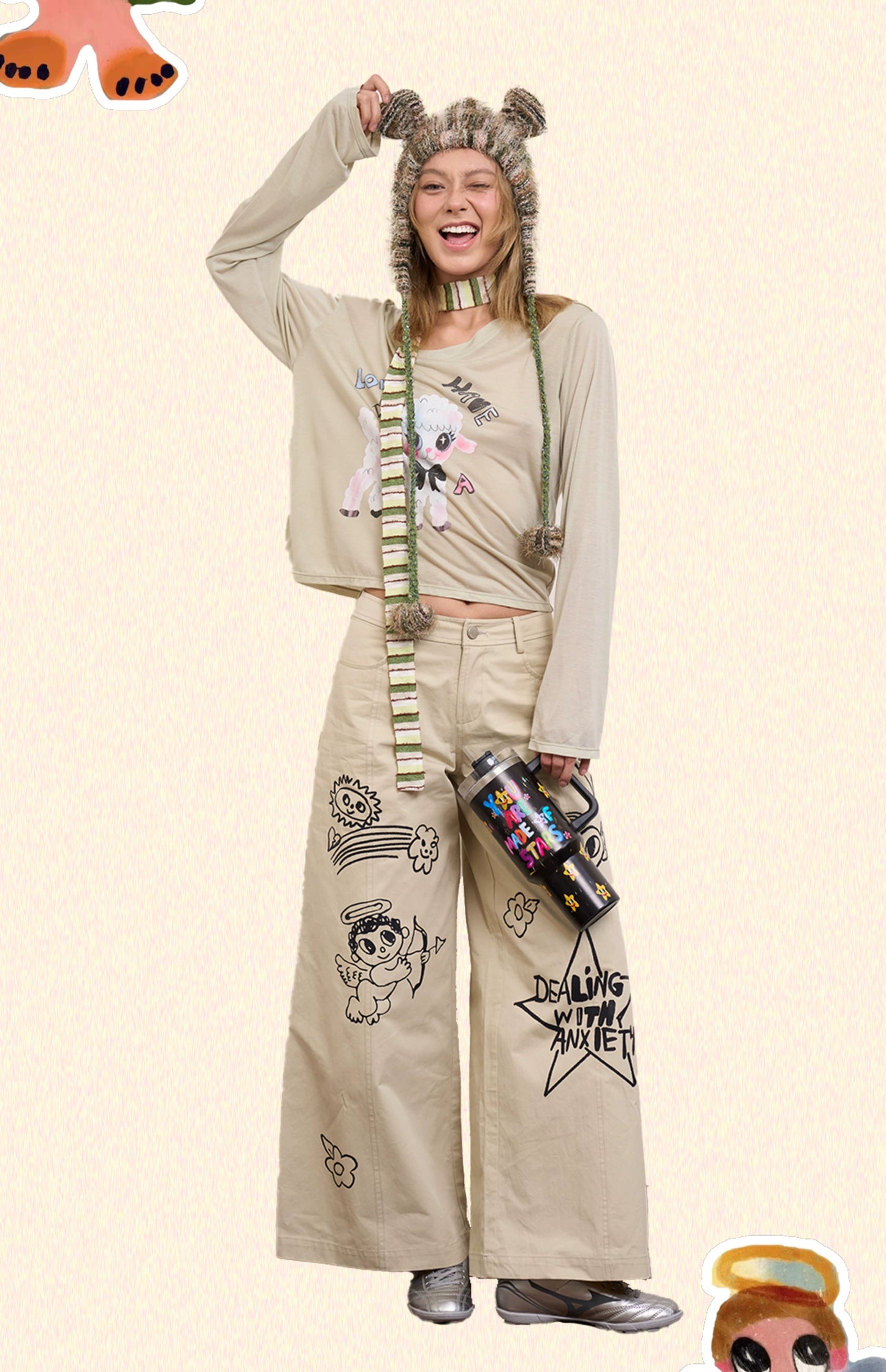 Iscreamcolour Khaki Print Pants Girly Fashion