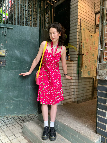 Kawaii Retro Sundress – Dragonfruit Dot dress dodoroom