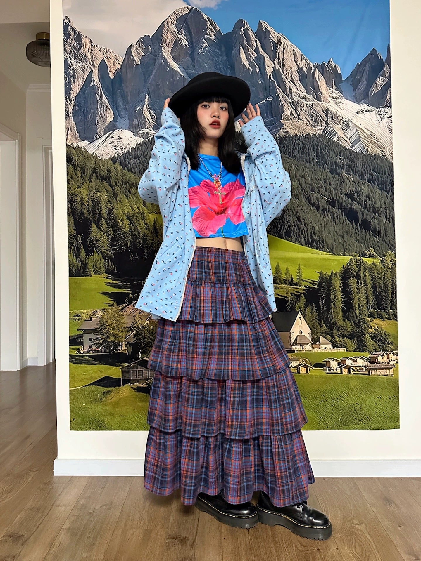 BunnyBunnyGun - Harajuku Plaid Layered Maxi Skirt skirt bunnybunnygun