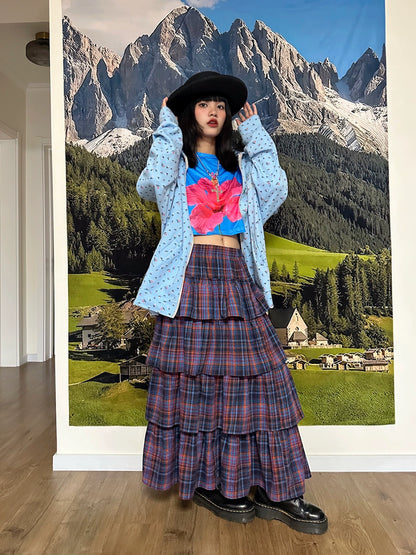 BunnyBunnyGun - Harajuku Plaid Layered Maxi Skirt skirt bunnybunnygun