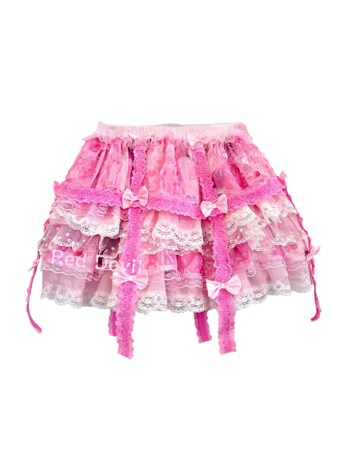 RedDevil – Sweet Subculture Decora Kei Lace Bow Layered Mini Skirt skirt Red Devil