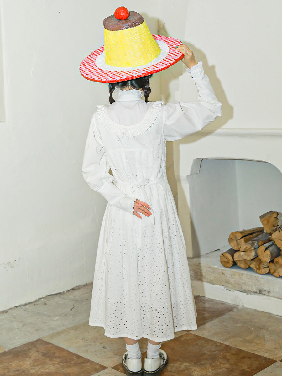 Meugler Vintage Embroidered White Sleeveless Dress with Lattice Design and Slip Skirt Land Decora Meugler Vintage Embroidered White Sleeveless Dress with Lattice Design and Slip Skirt Land Decora