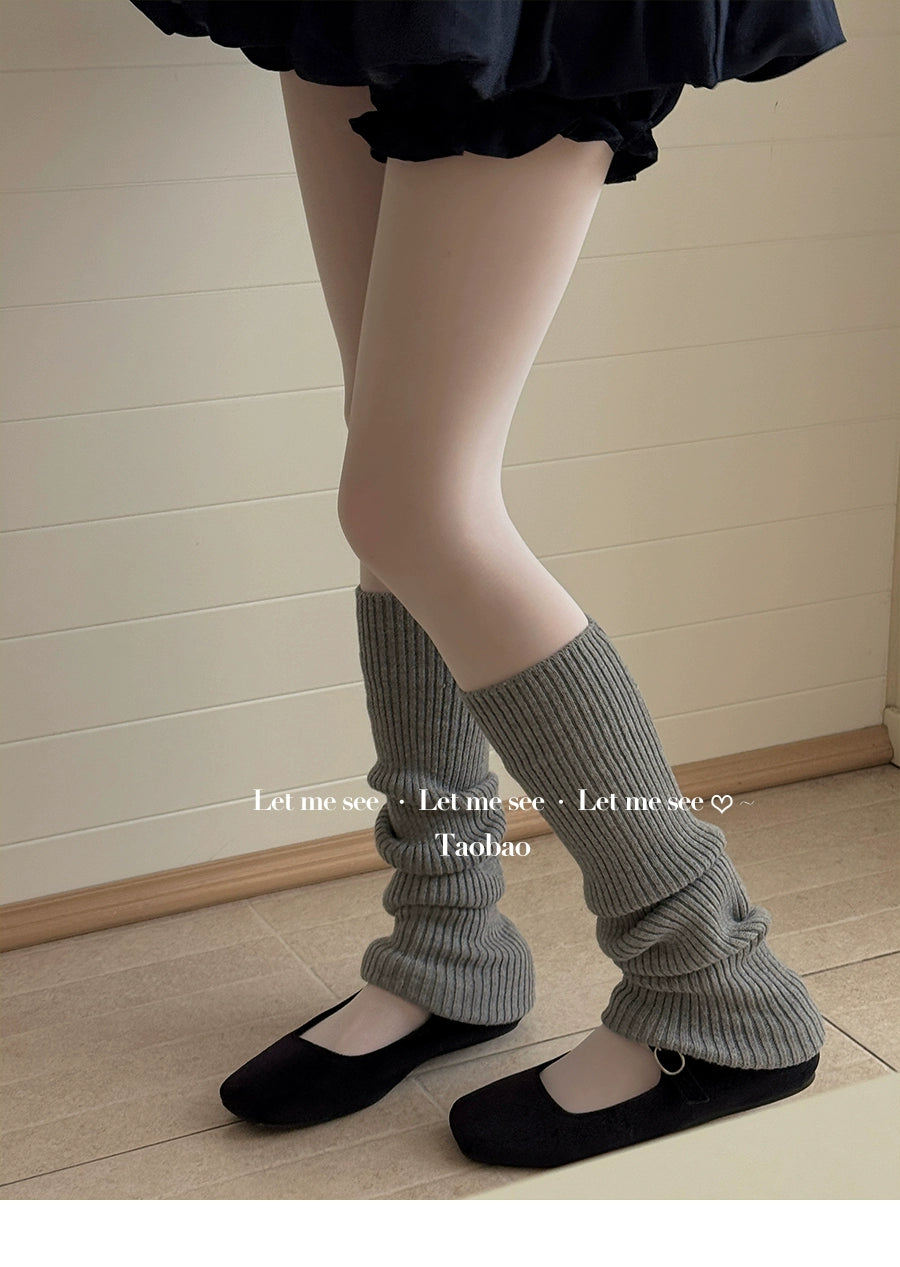LET ME SEE - Kawaii Wool Knit Leg Warmers Soft Cozy Winter Slouch Socks leg warmmers let me see Grey