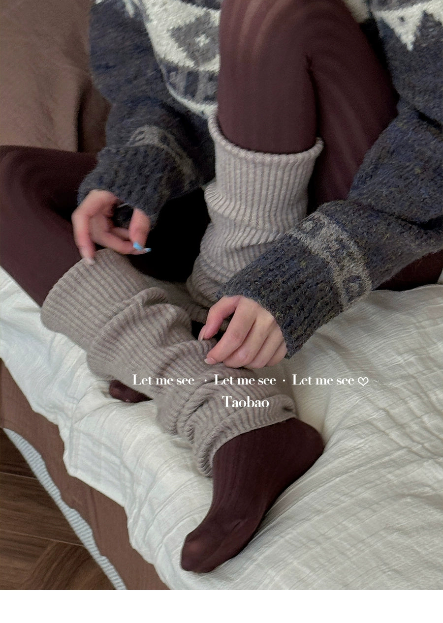 LET ME SEE - Kawaii Wool Knit Leg Warmers Soft Cozy Winter Slouch Socks leg warmmers let me see Beige Coffee