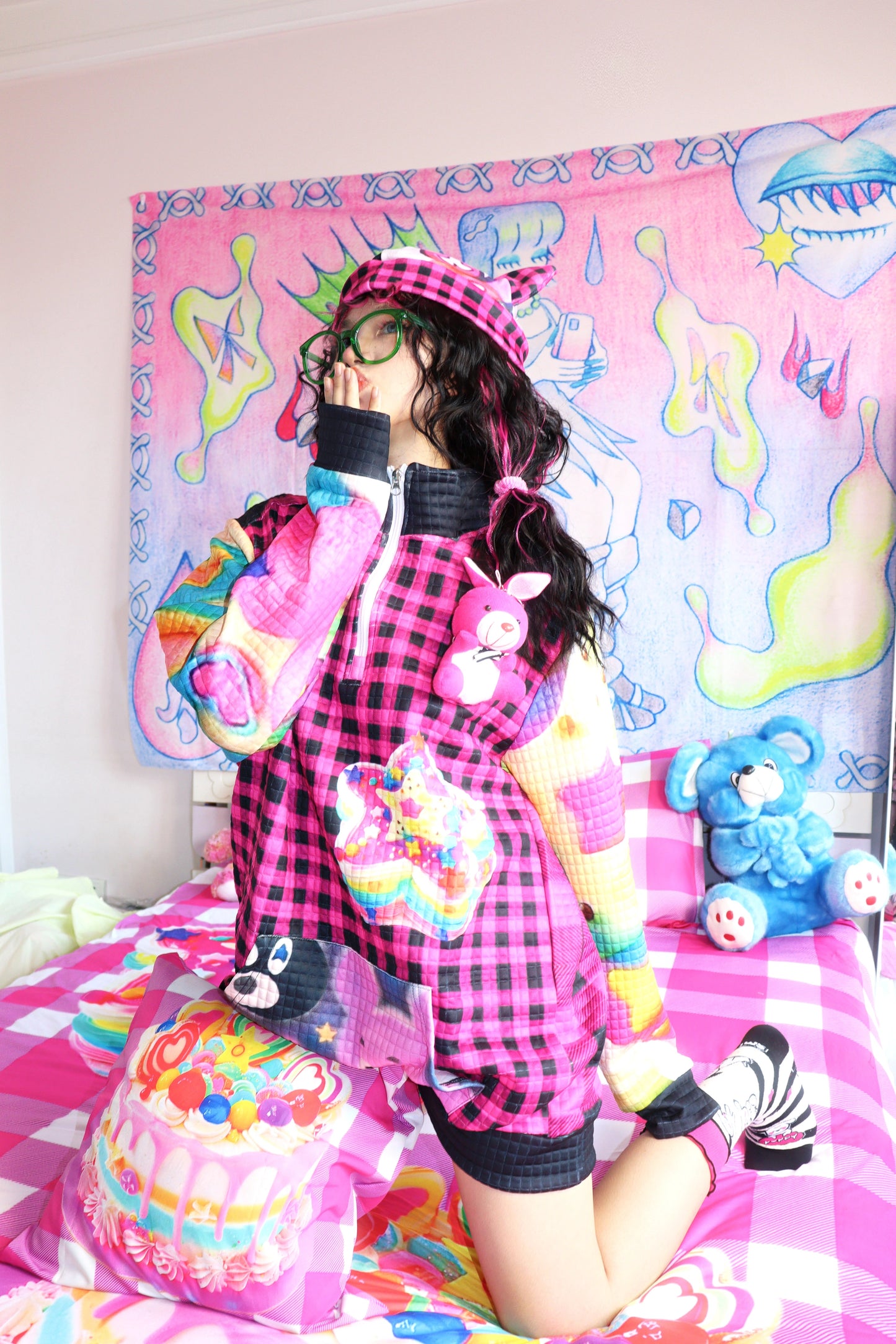 Leerroo Decora Fashion Jacket Colorful Harajuku Hoodie Bright Zipper Jacket