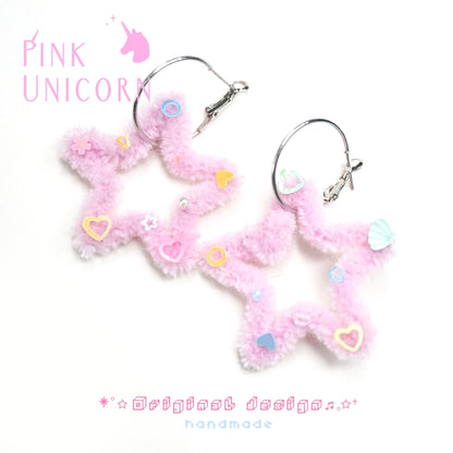 Pink Unicorn Decora Star Plush Earrings