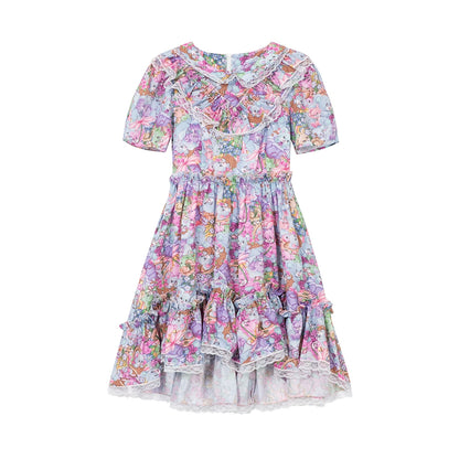 Tntntutu Purple Teddy Bear Dress with Lace Trimming & Ruffled Puff Sleeves