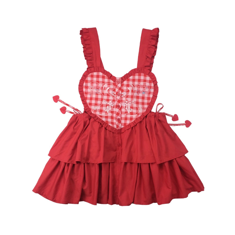 Meugler Decora Fashion Dress Heart Drawstring Apron Sweet Apron Layer