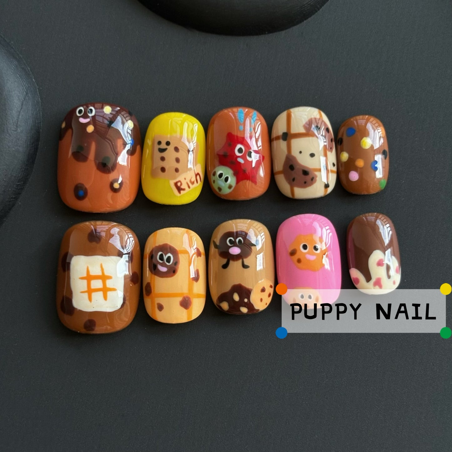 Puppy Chocolate Cookie Hand-Painted Wearable Nail Art