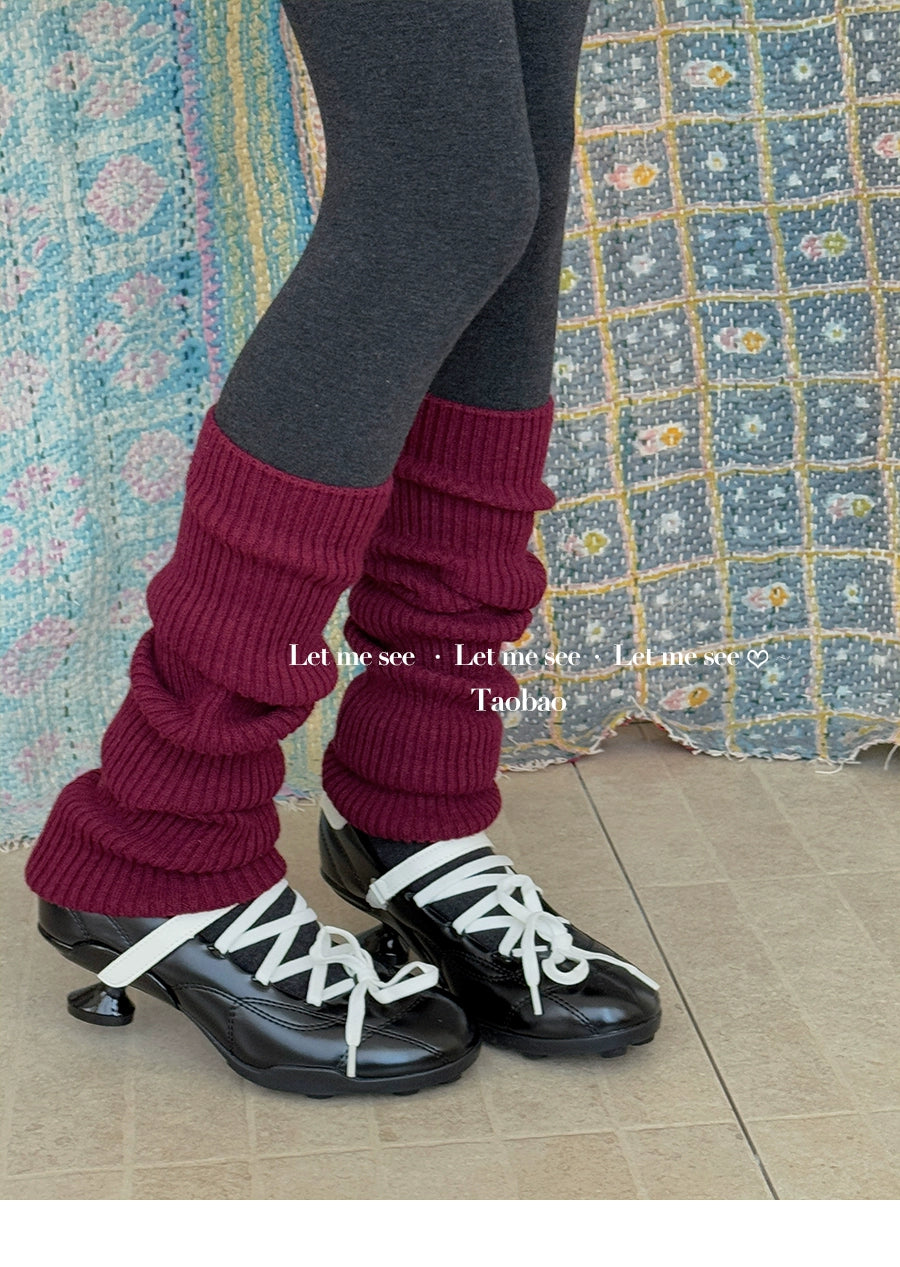 LET ME SEE - Kawaii Wool Knit Leg Warmers Soft Cozy Winter Slouch Socks leg warmmers let me see Dark Red