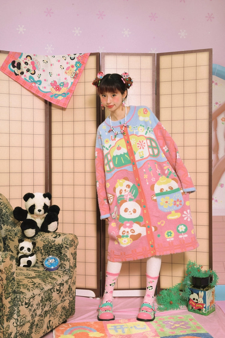 Lutra Jump Decora Fashion Panda Print Cardigan