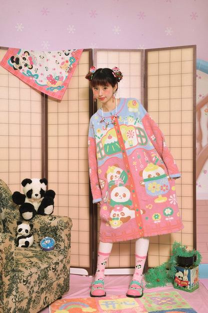 Lutra Jump Decora Fashion Panda Print Cardigan