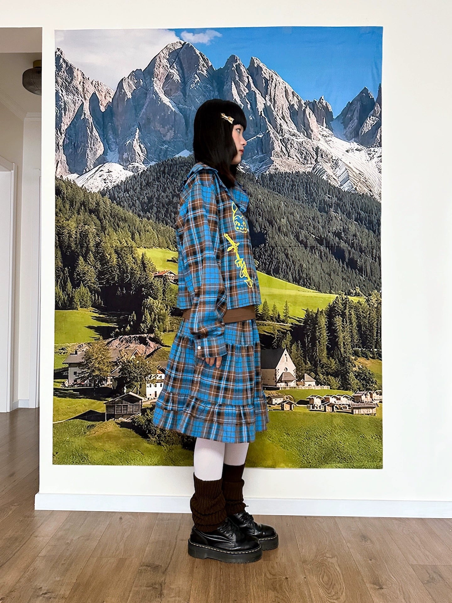 BunnyBunnyGun - Vintage Blue Plaid Ruffle Collar Loose Shirt blouse bunnybunnygun