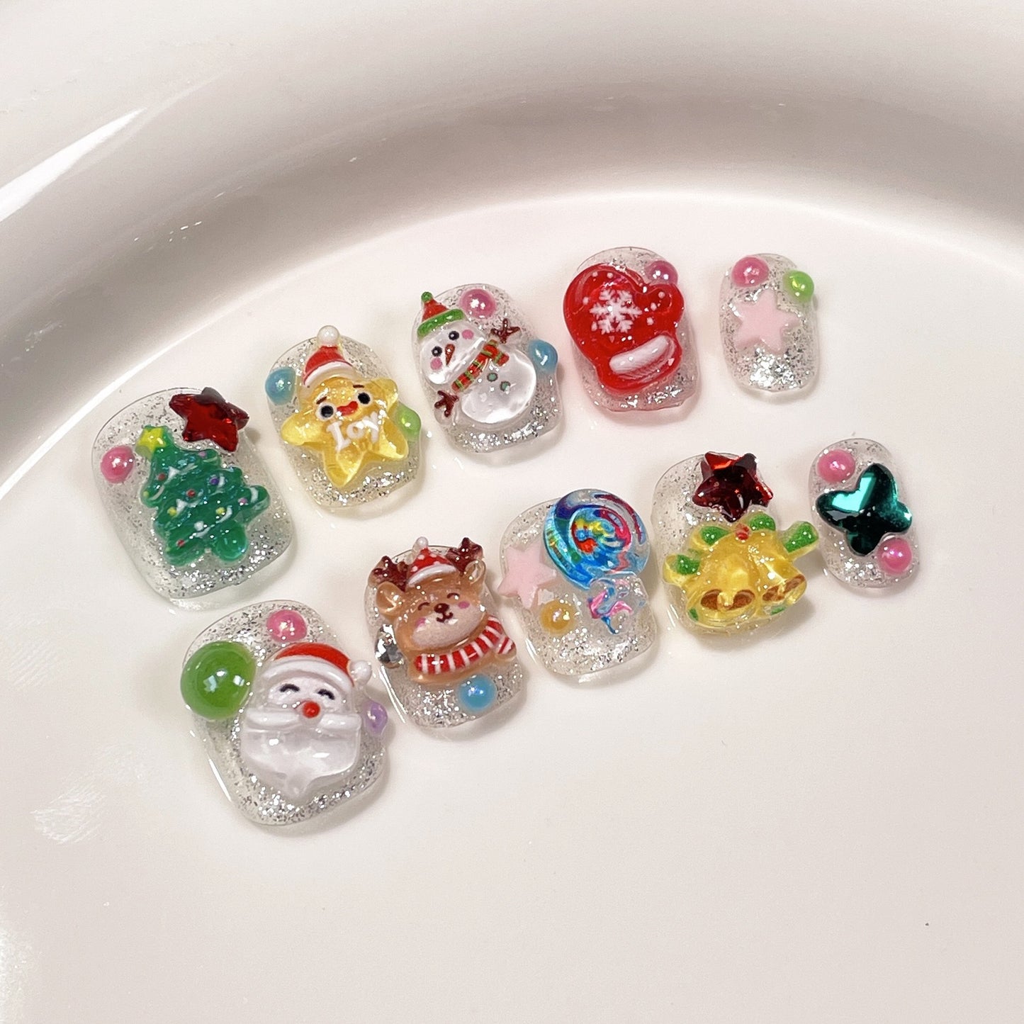 Puppy Christmas Kingdom Handmade Nail Art | Santa & Snowman 3D Cartoon Short Nails