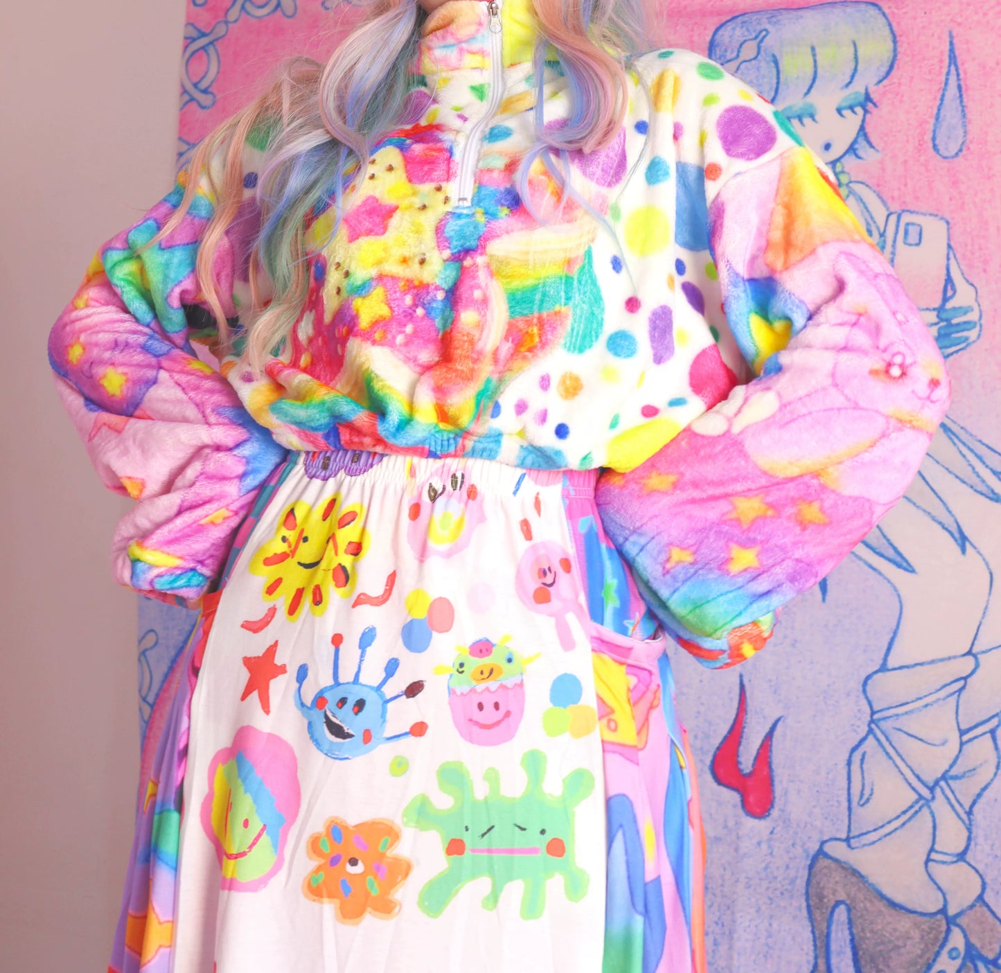 Leerroo Decora Kei Jacket Harajuku Plush Coat Winter Colorful Top