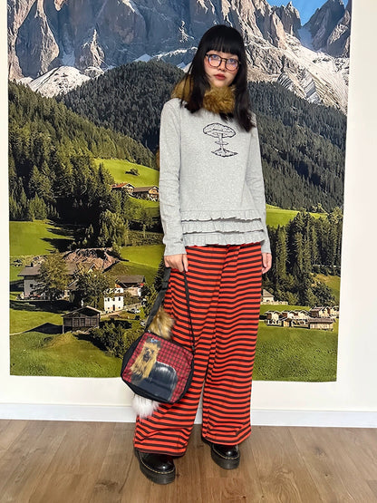 BunnyBunnyGun - Harajuku Orange Stripe Oversized Pants pants bunnybunnygun