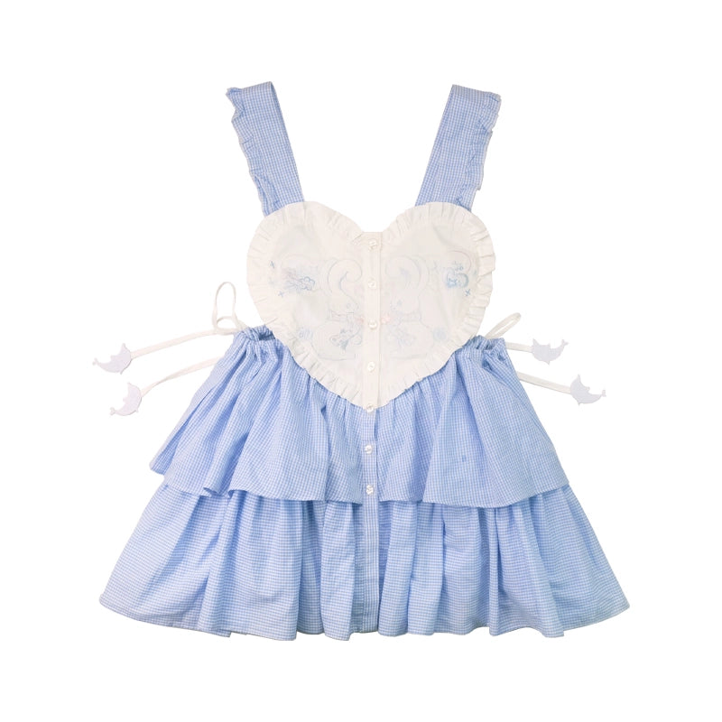 Meugler Decora Fashion Dress Heart Drawstring Apron Sweet Apron Layer