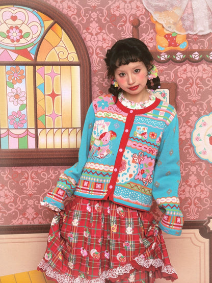 Lutra Jump Decora Kei Blue Strawberry Kitten Cardigan