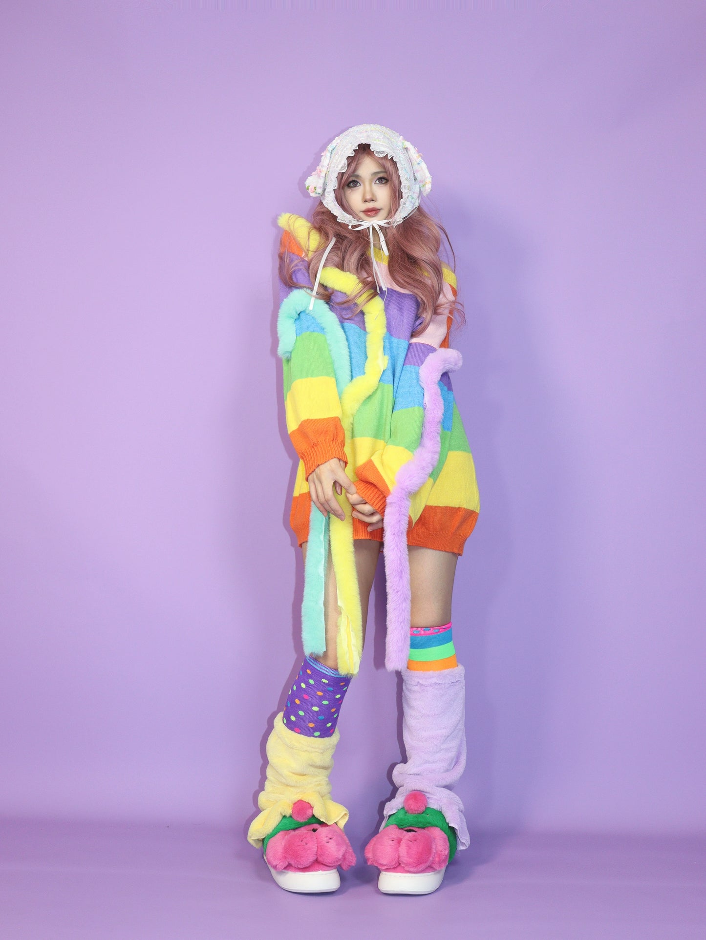 Leerroo Decora Rainbow Sweater Colorful Harajuku Sweater