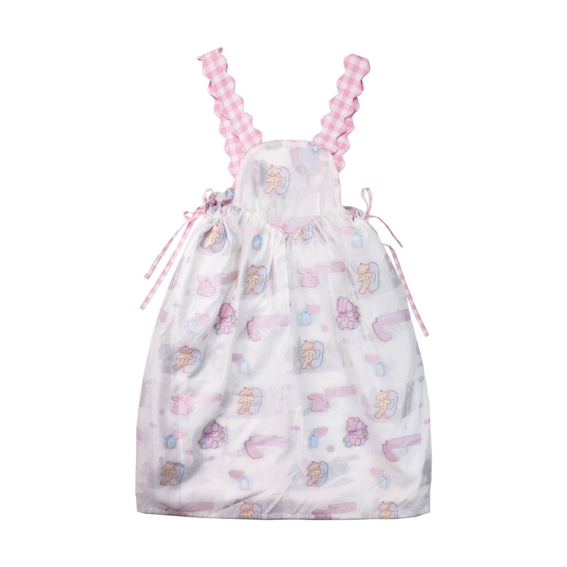Meugler Bunny & Puppy Semi-Transparent Jacquard Wavy Strap Dress – Harajuku Style dress Meugler