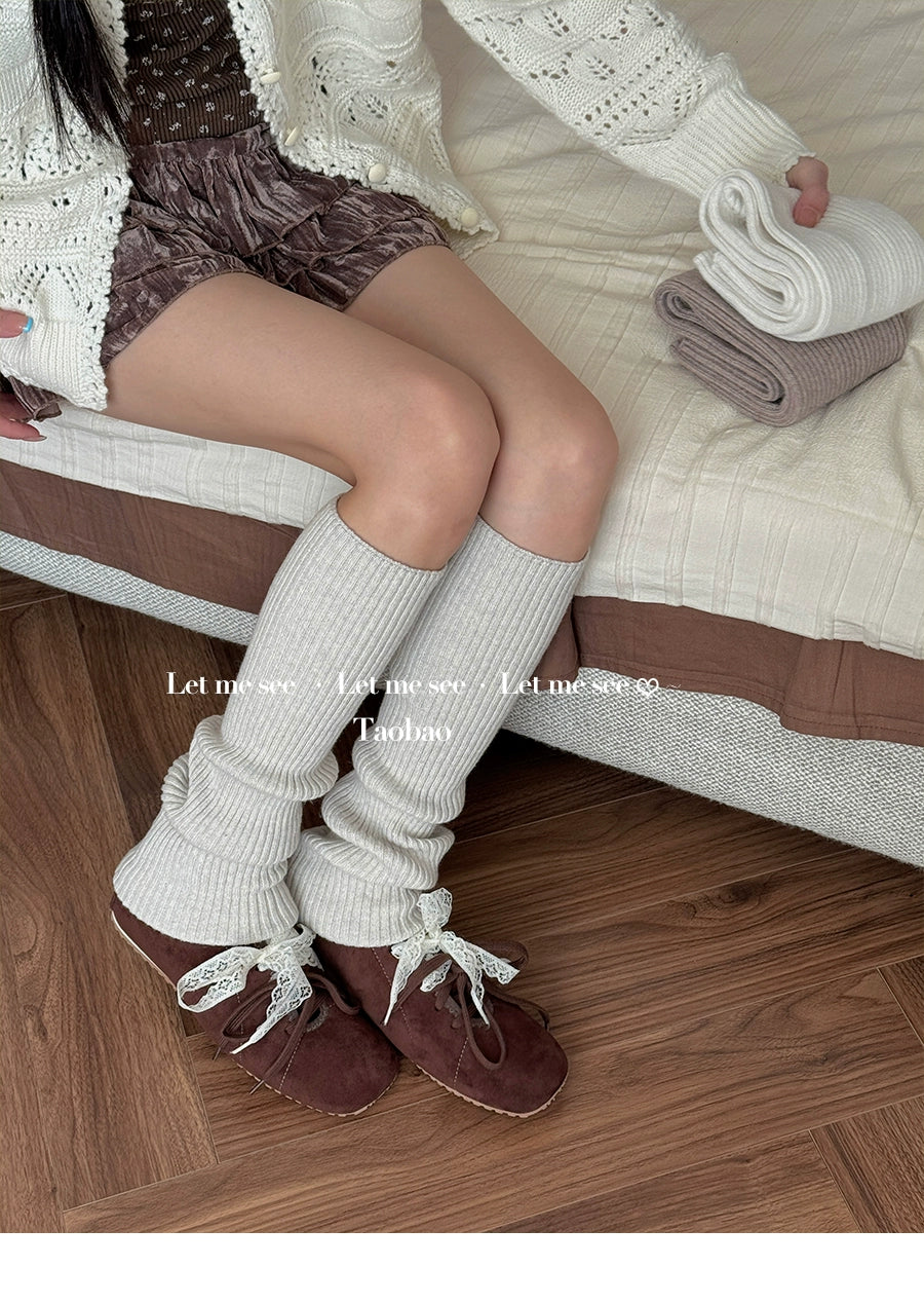 LET ME SEE - Kawaii Wool Knit Leg Warmers Soft Cozy Winter Slouch Socks leg warmmers let me see Beige Grey