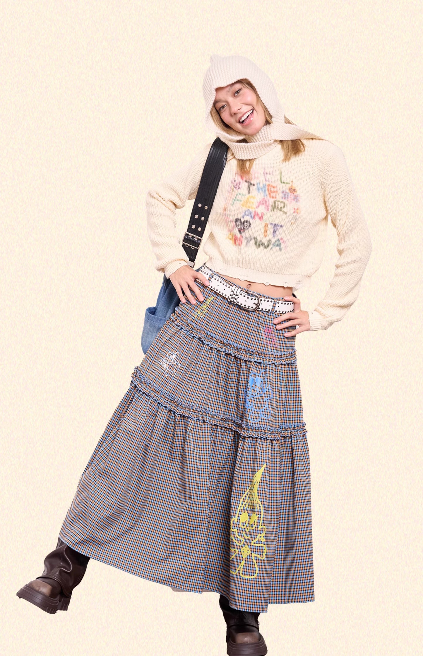 Iscreamcolour Plaid Graffiti Skirt Girly Fashion