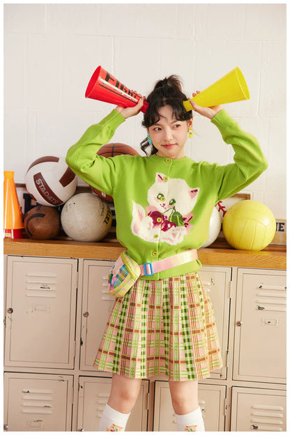 Tntntutu Decora Fashion Green Pink Pleated Skirt