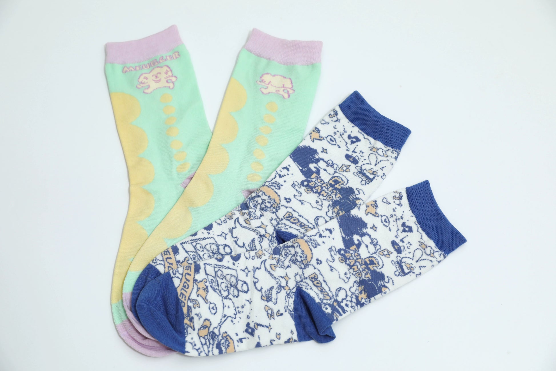 Meugler Ollie Frog Cartoon Pattern Color-Block Cute Girl Gift Cotton Socks (Two Pairs Set) sock Meugler
