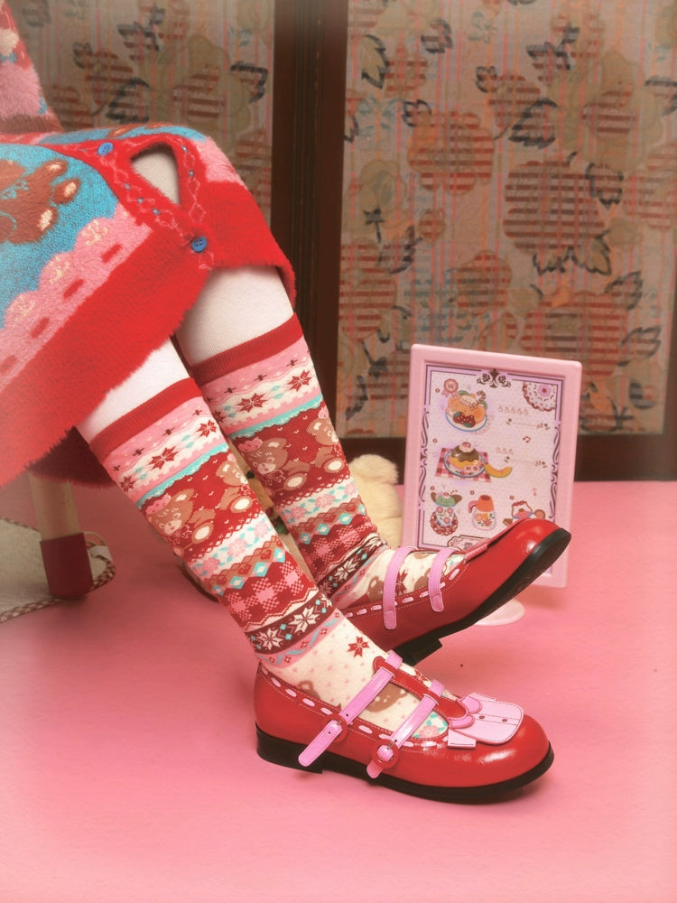 Lutra Jump Decora Kei Red Bear Socks