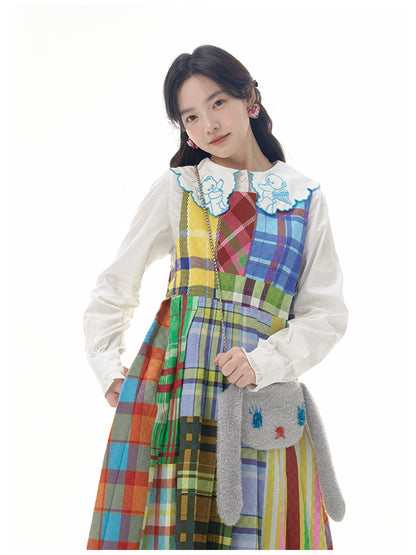 tntntutu Colorful Patchwork Plaid A-line Dress with Pockets