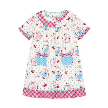 Lutra Jump Cherry Elephant Print Plaid Patchwork Sweet Dress