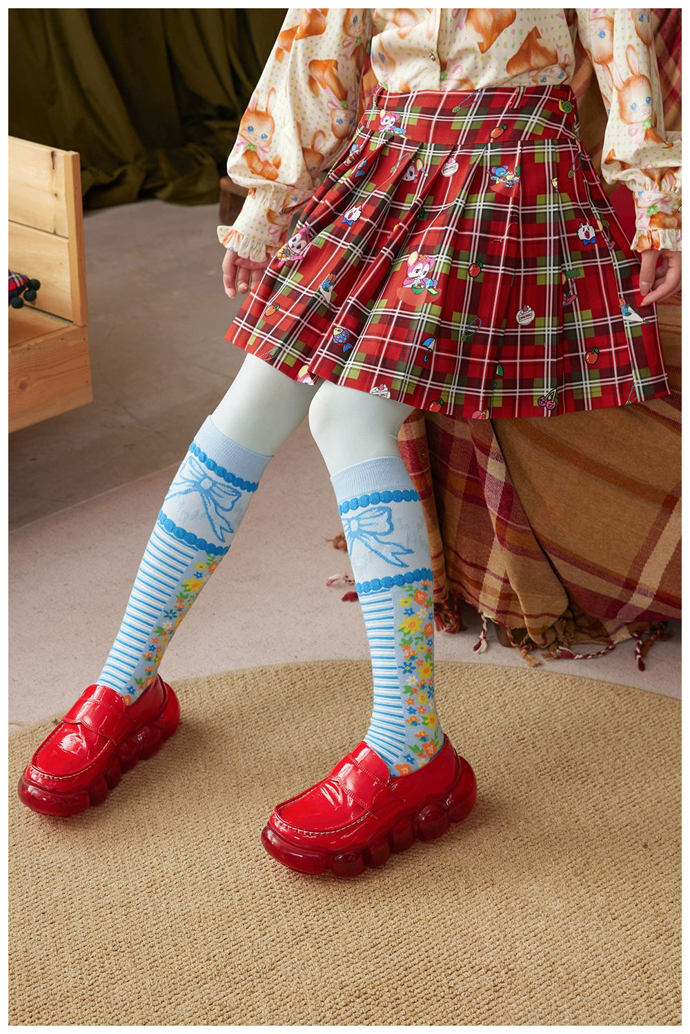 Tntntutu Decora Fashion Red Plaid Skirt