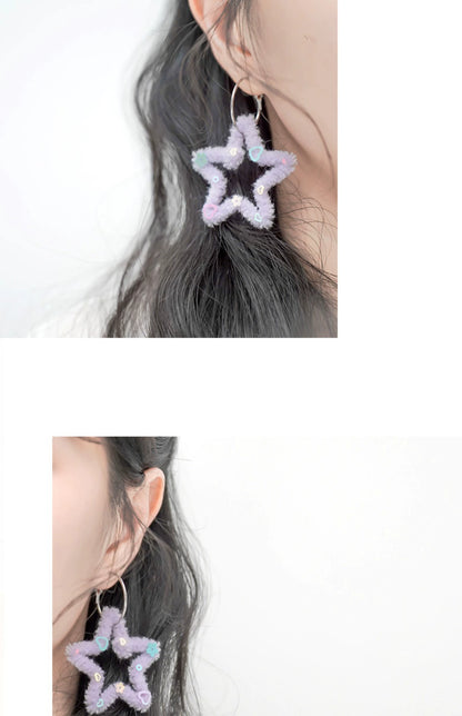 Pink Unicorn Decora Star Plush Earrings