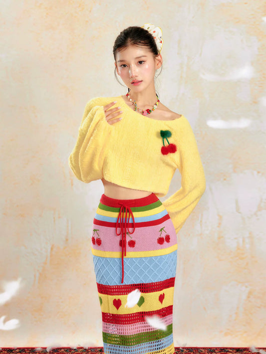 YZZI HE Yellow Sweater Colors Skirt