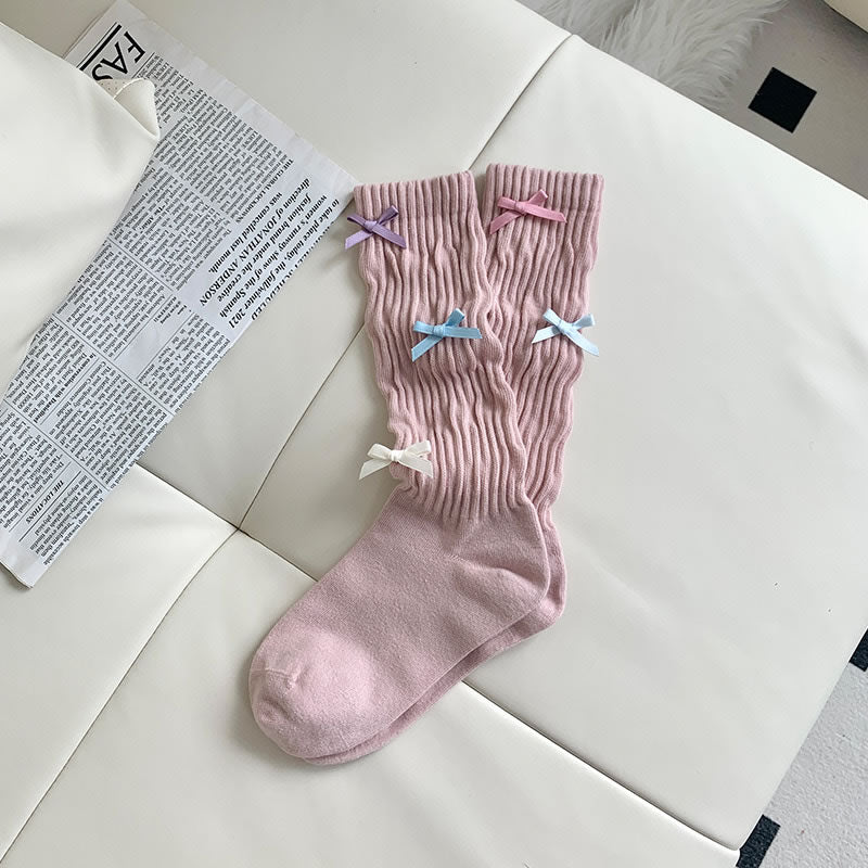 2 bears Mid-Calf Socks | Candy Color Bow Socks | Dopamine Ballet Style Socks sock 2 bears