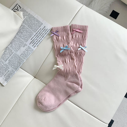 2 bears Mid-Calf Socks | Candy Color Bow Socks | Dopamine Ballet Style Socks sock 2 bears