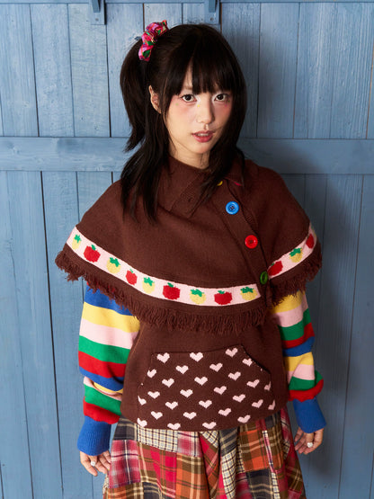 Decora Fashion Chocolate Strawberry Tassel Cape Brown Winter Sweater