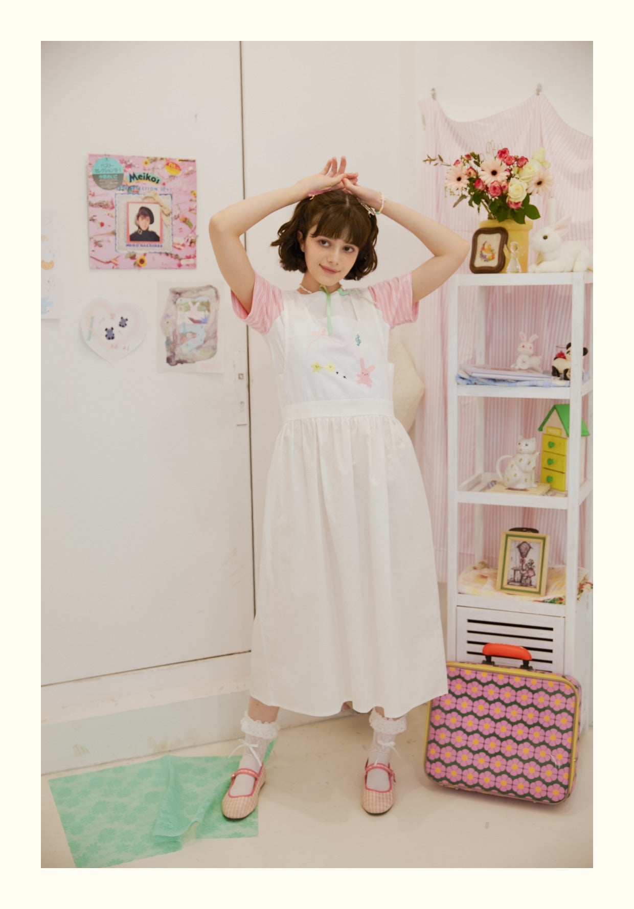 Harajuku embroidered heart loose strap dress with adjustable straps