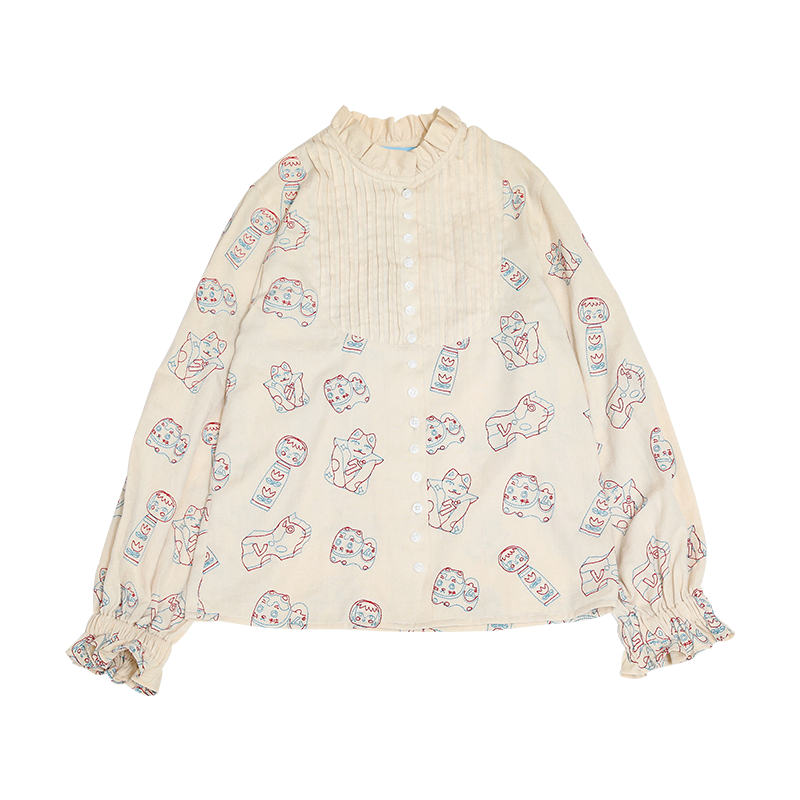 Meugler [Super Heavywork] Full Embroidered Lace Accordion Pleated Girl's Button Shirt shirt Meugler