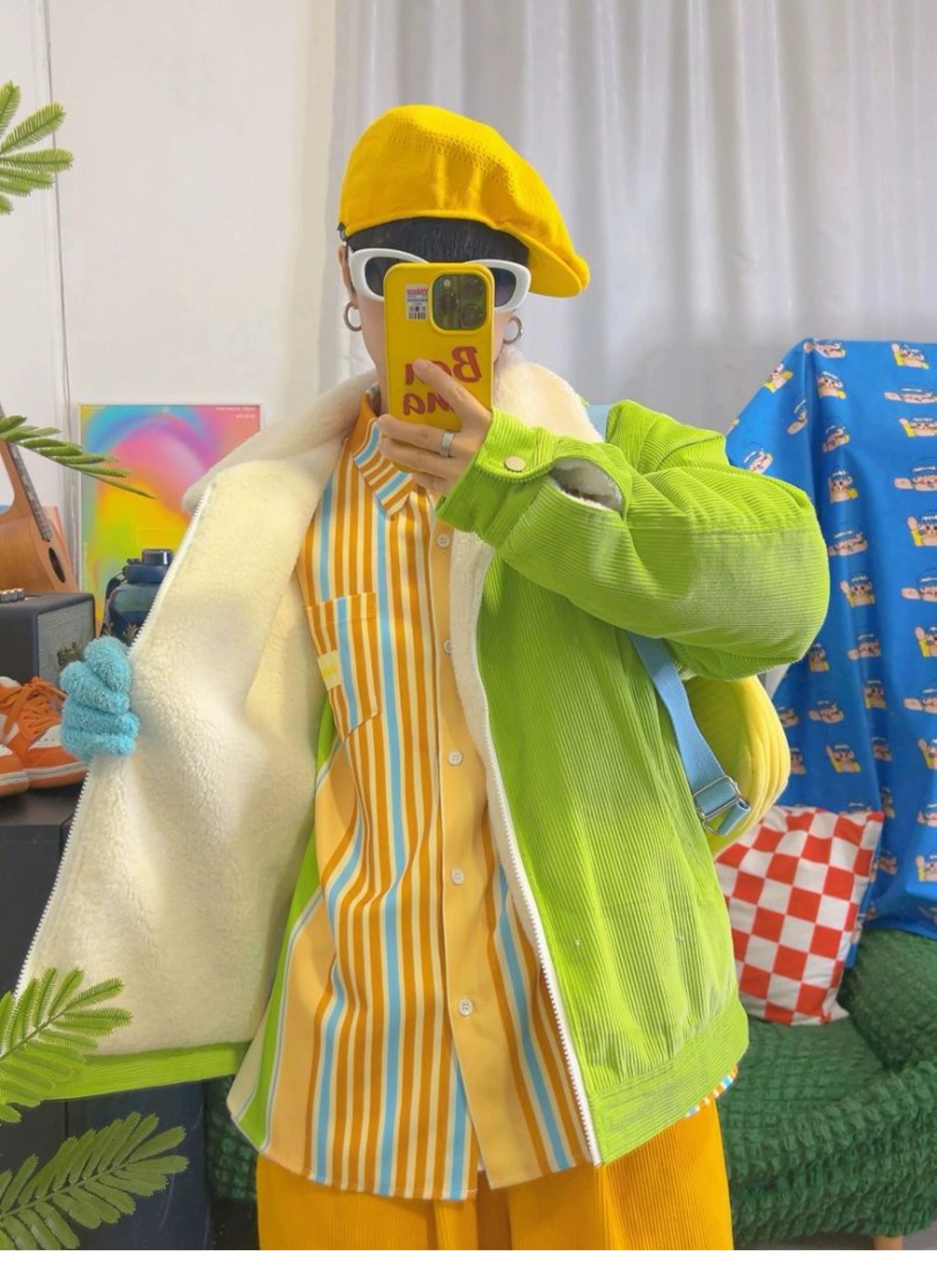 KURIOSITAET - Green Corduroy Sherpa Jacket coat KURIOSITAET