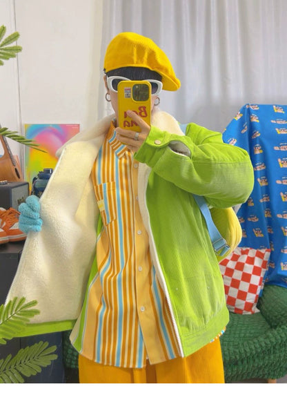 KURIOSITAET - Green Corduroy Sherpa Jacket coat KURIOSITAET
