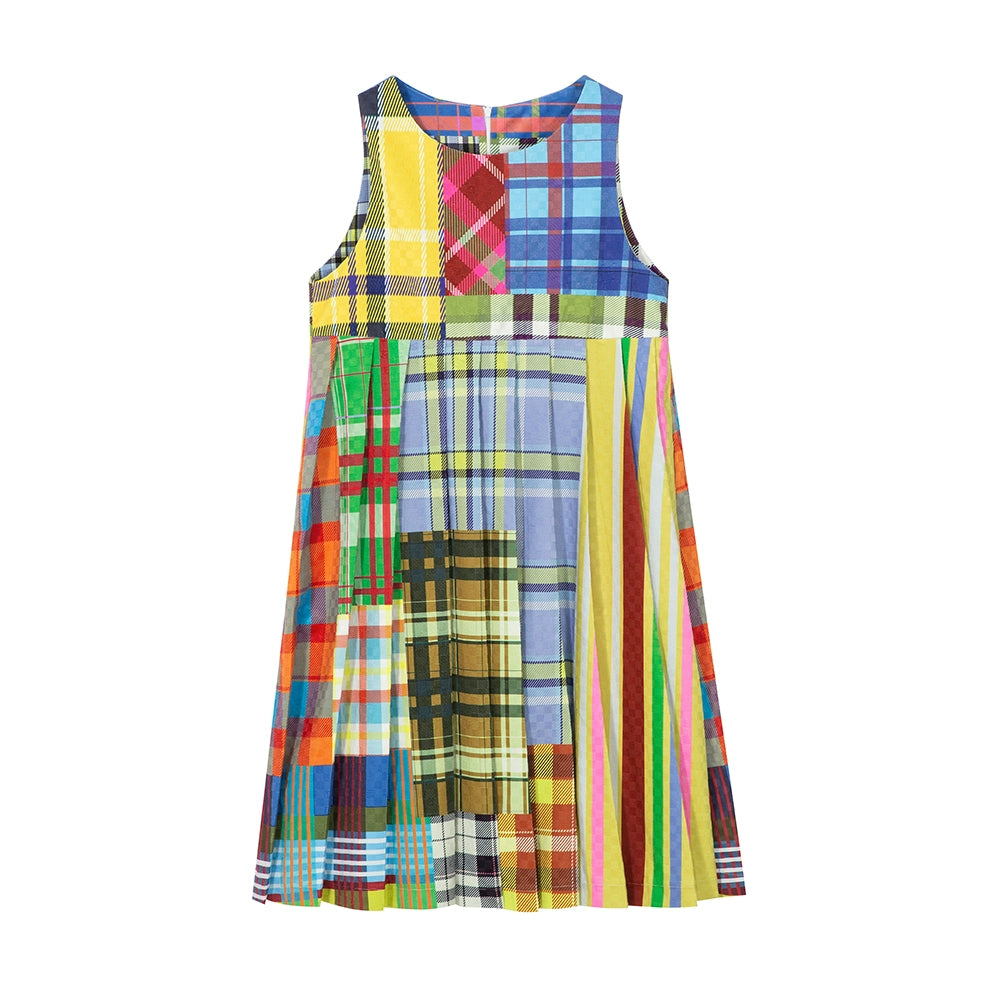 tntntutu Colorful Patchwork Plaid A-line Dress with Pockets