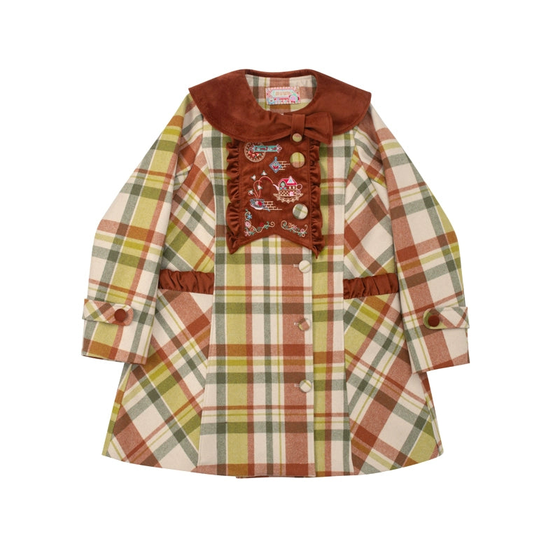 Lutra Jump Decora Kei Green Plaid Woolen Coat